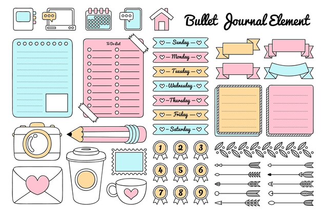 Hand drawn bullet journal elements