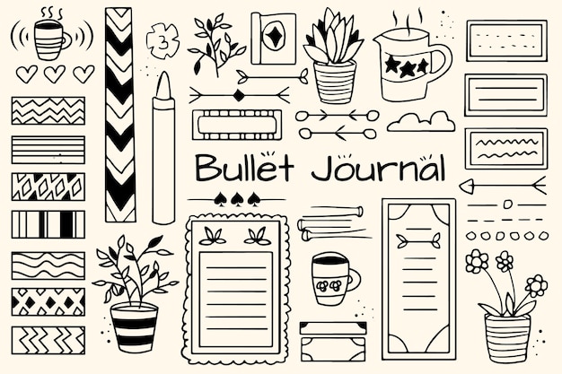 Hand drawn bullet journal elements