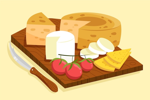 さまざまな種類のチーズの手描きの束