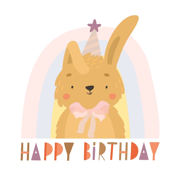 Hand drawn bunny birthday greeting card