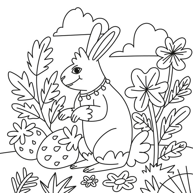 Hand drawn bunny  coloring book illustration