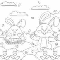 Free vector hand drawn bunny coloring book illustration