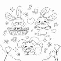 Free vector hand drawn bunny coloring book illustration