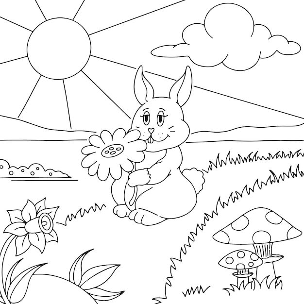 Free vector hand drawn bunny coloring book illustration