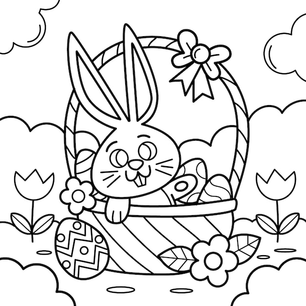 Free vector hand drawn bunny coloring book illustration