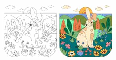 Free vector hand drawn bunny coloring book illustration