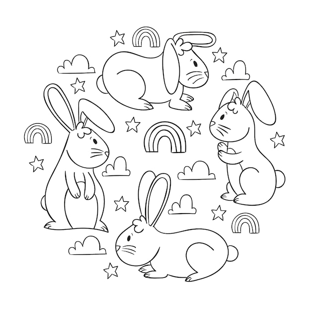 Hand drawn bunny outline illustration