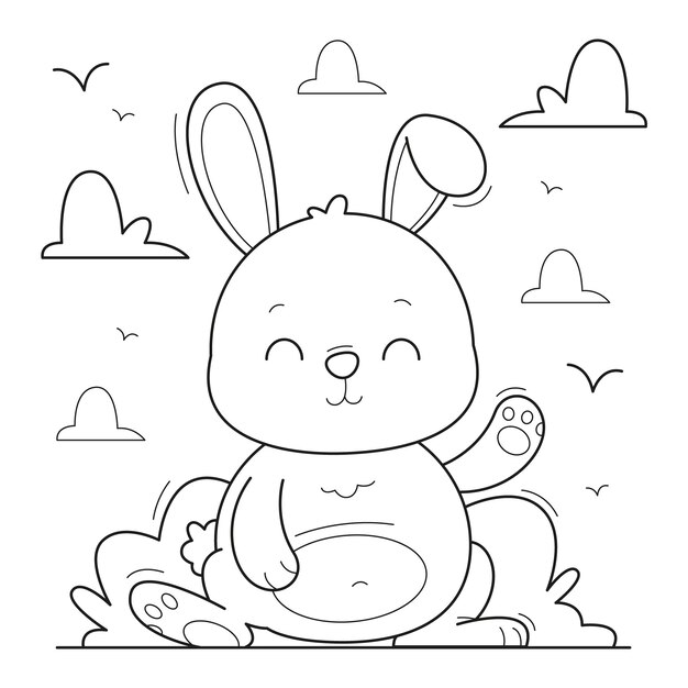 손으로 그린 토끼 개요 그림