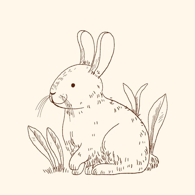 Hand drawn bunny outline illustration