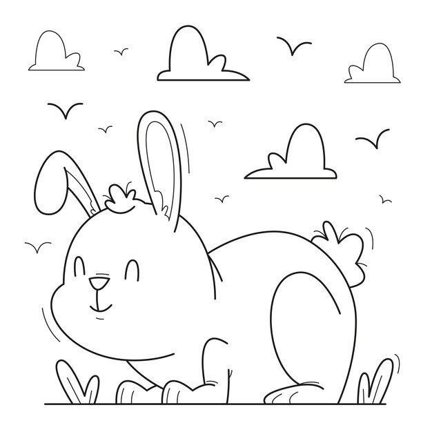 Hand drawn bunny outline illustration