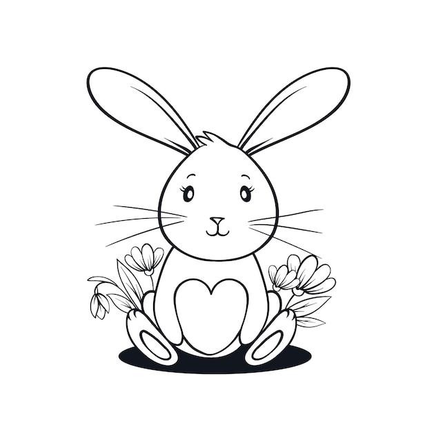 Hand drawn bunny outline illustration