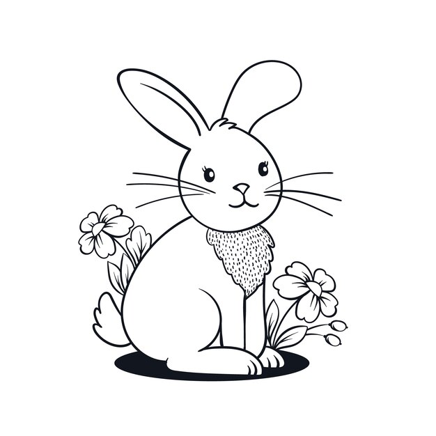 Hand drawn bunny outline illustration