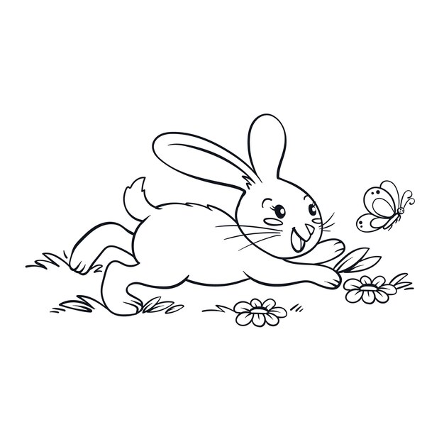 Hand drawn bunny outline illustration