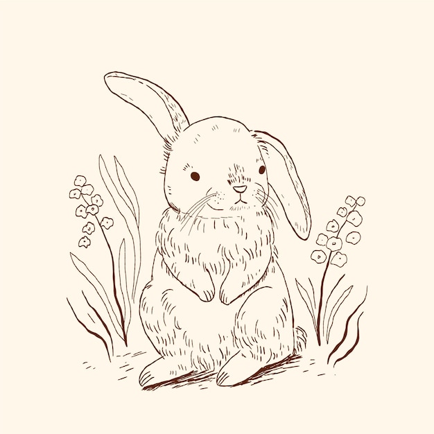 Hand drawn bunny outline illustration