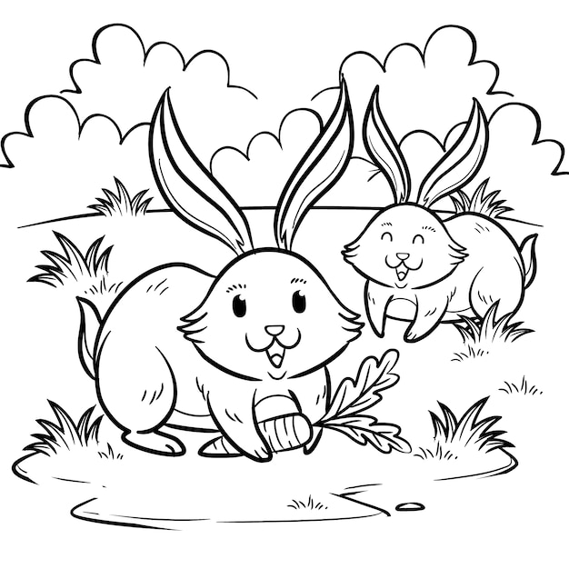 Hand drawn bunny  outline illustration