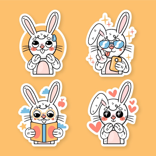 Free vector hand drawn bunny sticker set