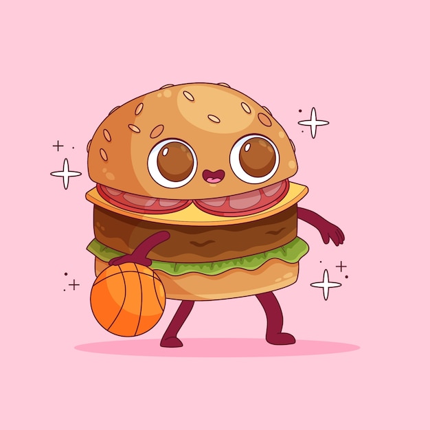 Нарисованная рукой иллюстрация шаржа гамбургера
