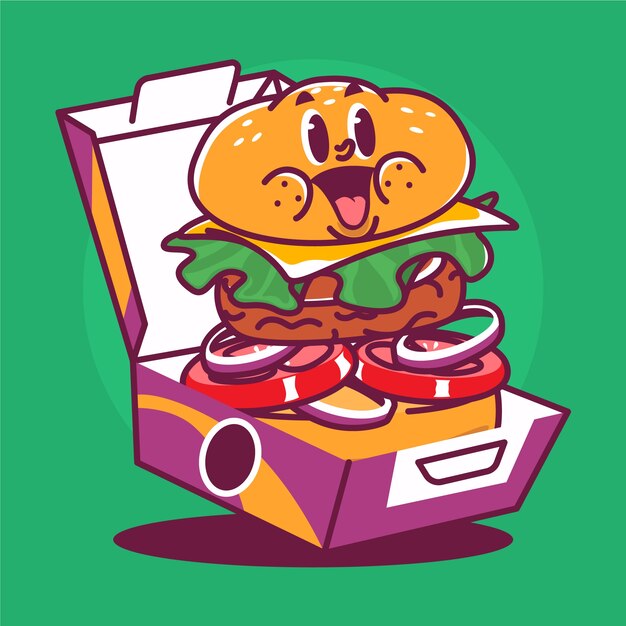 Hand drawn burger cartoon illustration