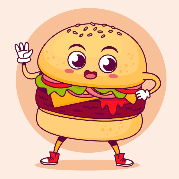 Vettore gratuito illustrazione di cartoni animati di hamburger disegnati a mano