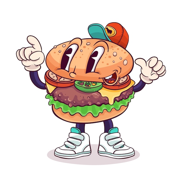 無料ベクター 手描きのハンバーガー漫画イラスト