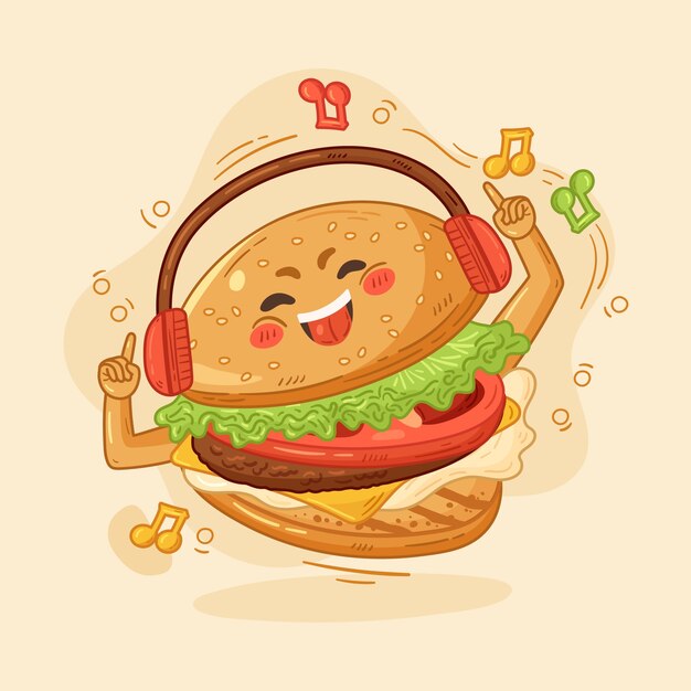 Hand drawn burger cartoon illustration