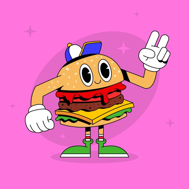 Нарисованная рукой иллюстрация шаржа гамбургера