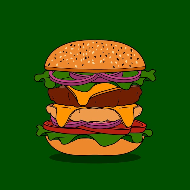 Бесплатное векторное изображение Иллюстрация бургера, нарисованная вручную