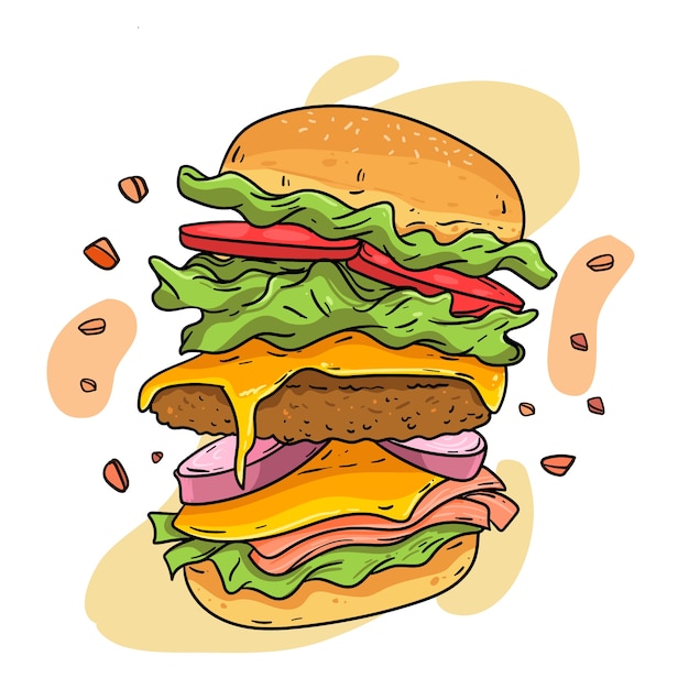 Vettore gratuito illustrazione di hamburger disegnata a mano