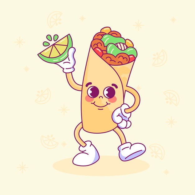 무료 벡터 손으로 그린 burrito 만화 그림