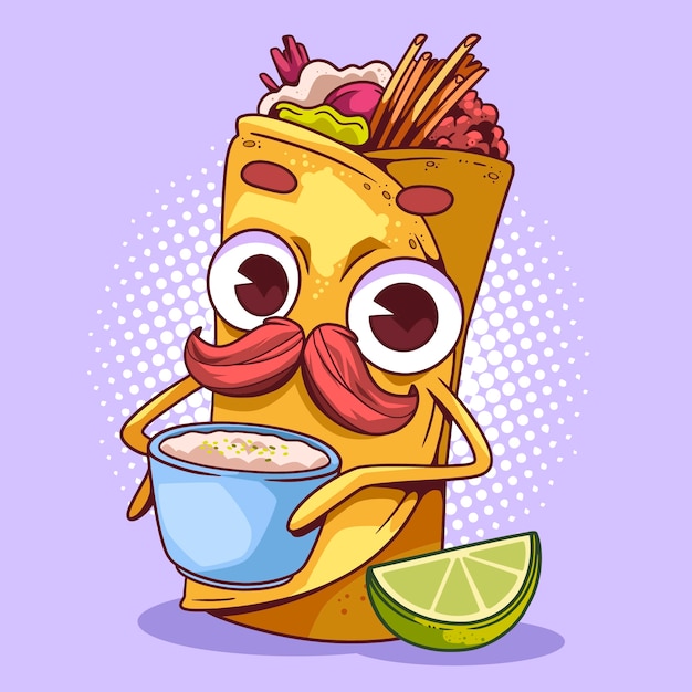 Free vector hand drawn burrito cartoon illustration