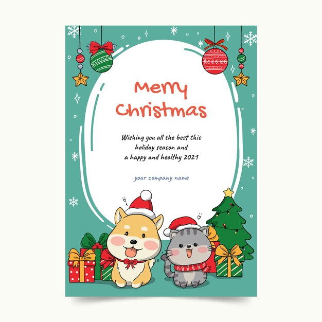 Hand drawn business christmas card template