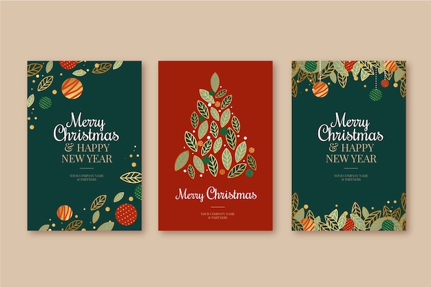 Free vector hand drawn business christmas cards set