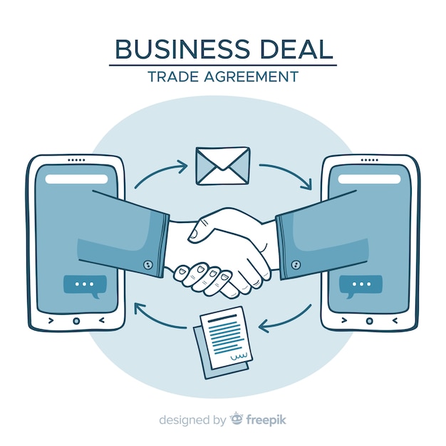 Бесплатное векторное изображение Нарисованная рукой концепция коммерческой сделки
