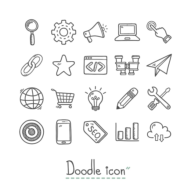 Hand drawn business icons collection