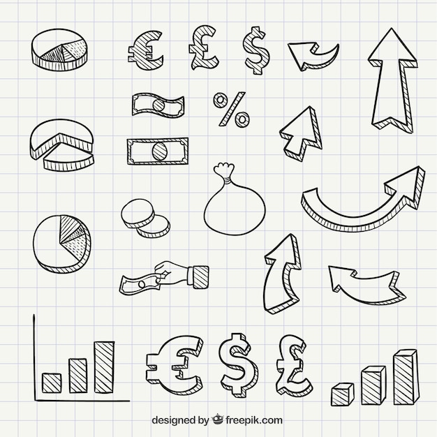 손으로 그린 비즈니스 아이콘 및 기호