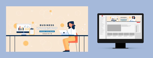 無料ベクター 手描きビジネスワークショップyoutubeチャンネルアート