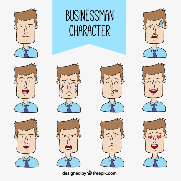 Free Vector hand-drawn businessman character with facial expressions