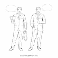 Vettore gratuito caratteri d'affari disegnati a mano con le bolle di discorso