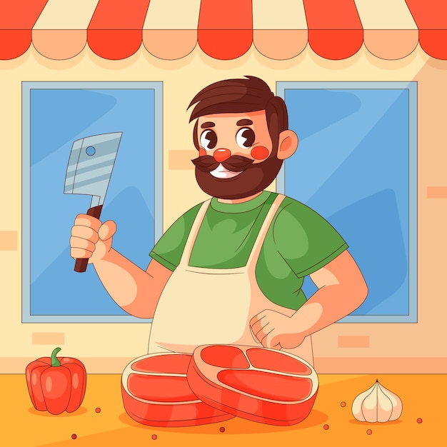 Free vector hand drawn butcher cartoon illustration