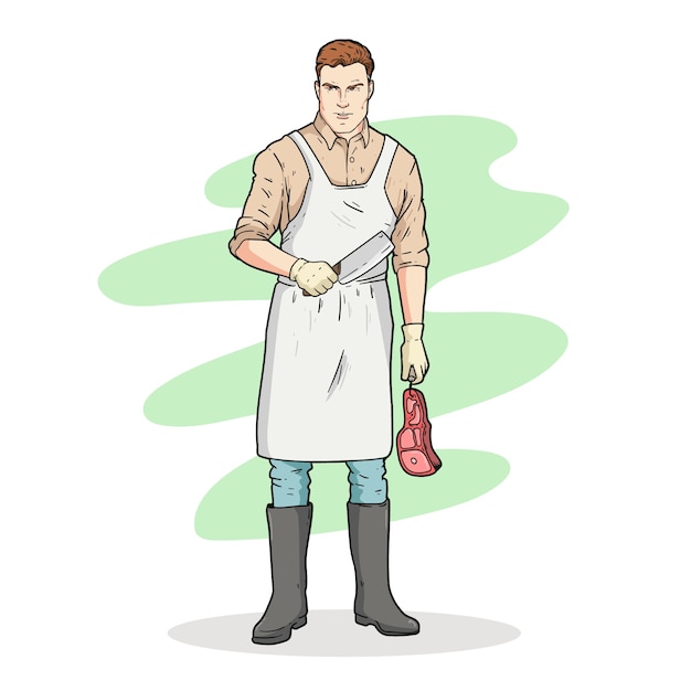 Hand drawn butcher cartoon illustration