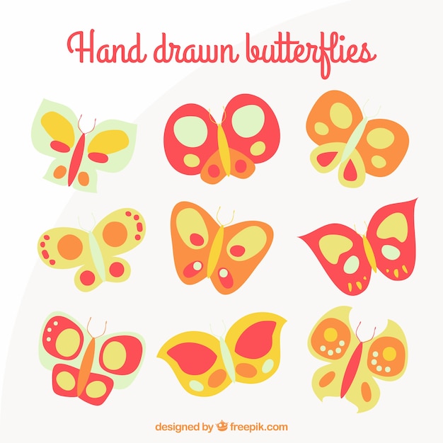 Free vector hand drawn butterflies in childish style