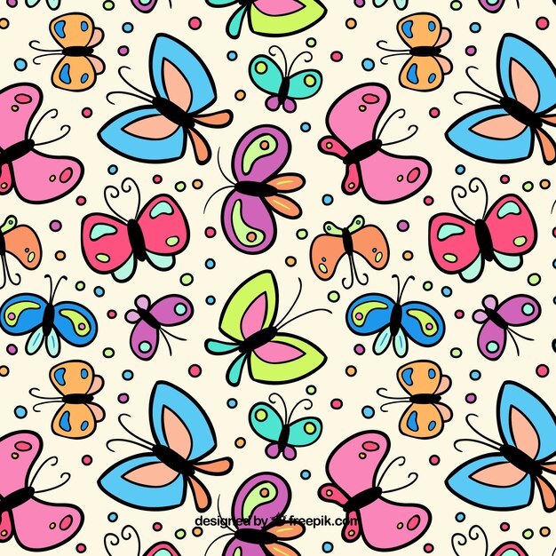 手描き蝶とドットパターン