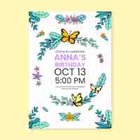 Free vector hand drawn butterfly birthday invitation