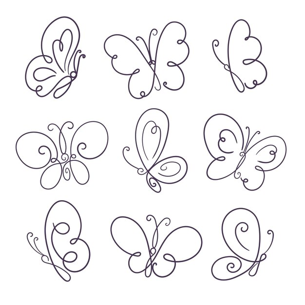 Hand drawn butterfly outline pack