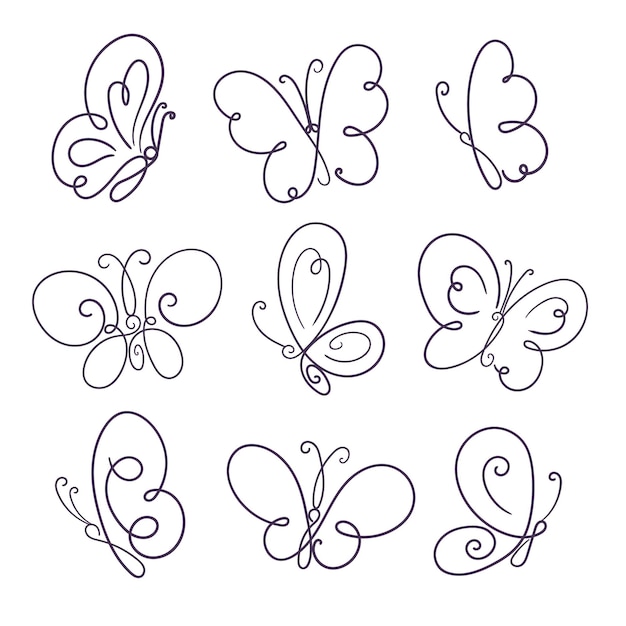手描きの蝶のアウトラインパック