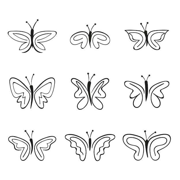 Hand drawn butterfly outline pack