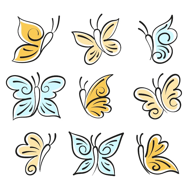 Hand drawn butterfly outline pack