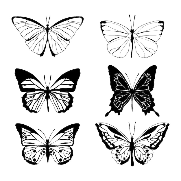 Free vector hand drawn butterfly outline pack