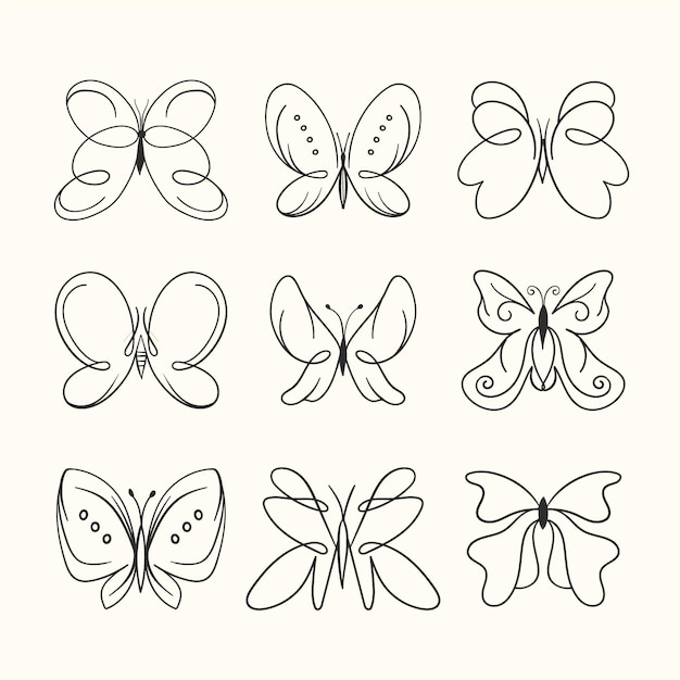 Free vector hand drawn butterfly outline pack