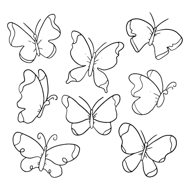 Free vector hand drawn butterfly outline pack